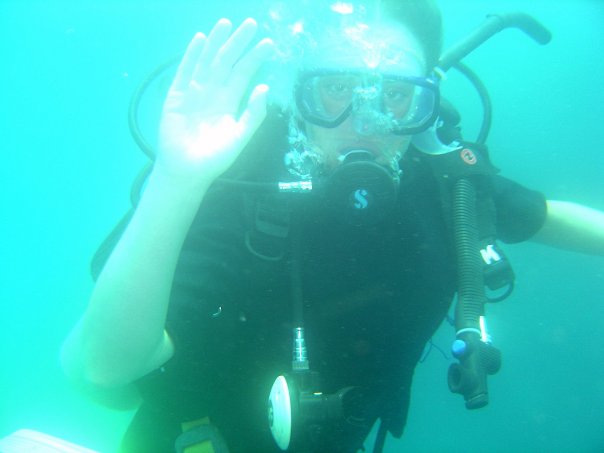 Diver underwater wearing scuba gear during an Advanced Open Water course in Thailand