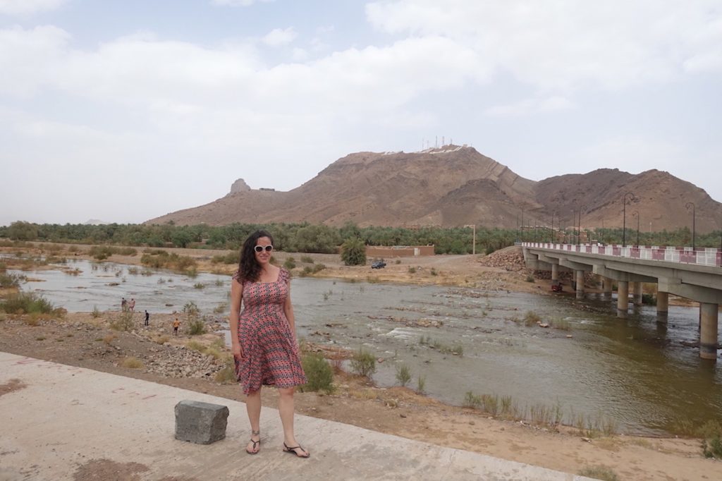 Pilar on the Draa riverside with the Jbel Zagora on the background. There is a bridge on the right side that crosses from Zagora to the village next door.