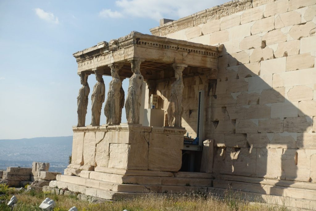 A view of the caryatids. The woman pillars, typical from the Greek Mythology.