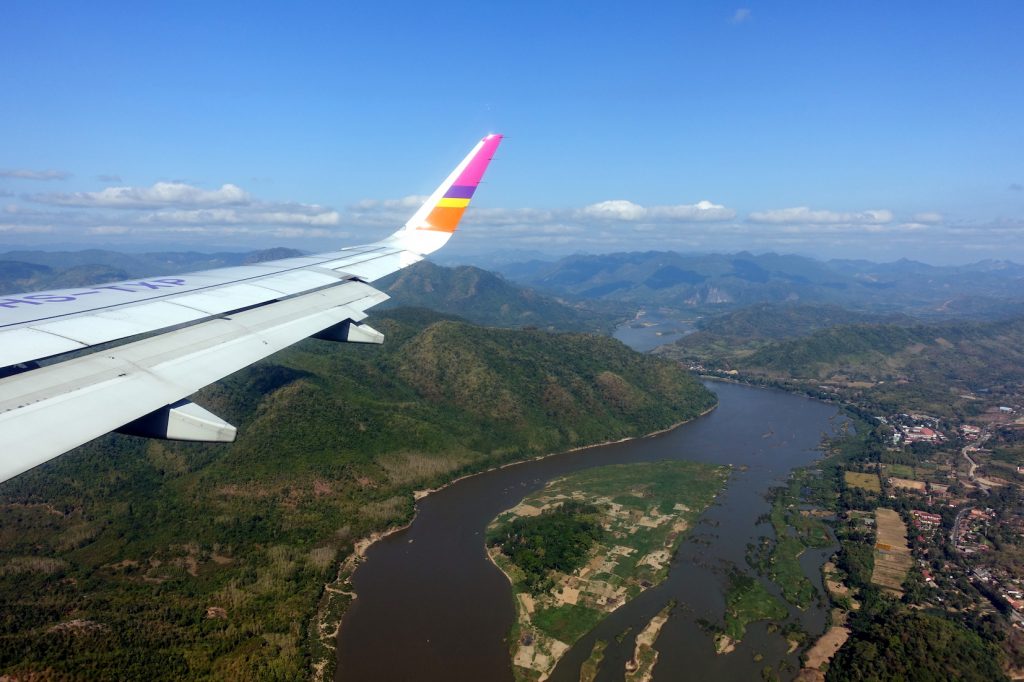 Plane view of the Mekong river while descending to Luang Prabang