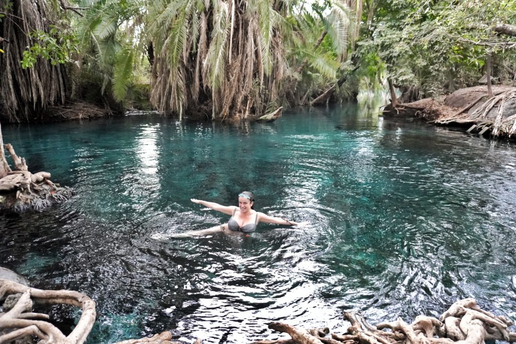 Pilar swimming at the springs