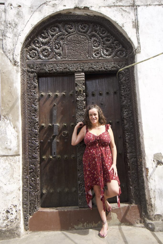 Indo Arab brown door in Stone Town, Zanzibar