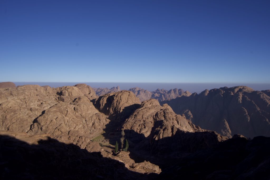 A view of the Sinai desert in the morning during the Sinai climb descend