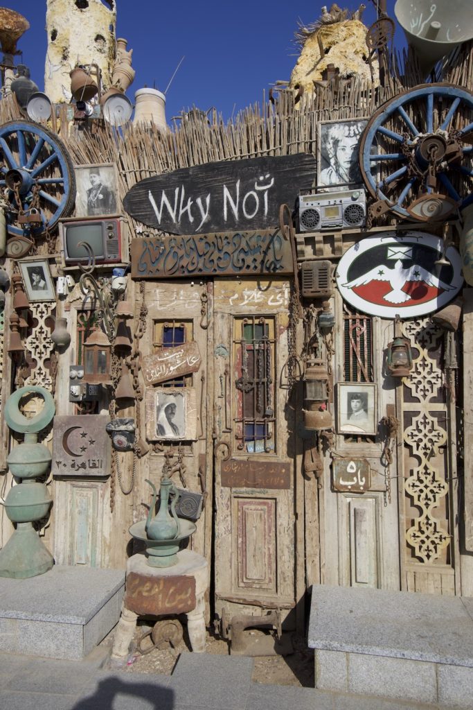 A view of the artistic and eclectic door of why not bazar in Dahab.