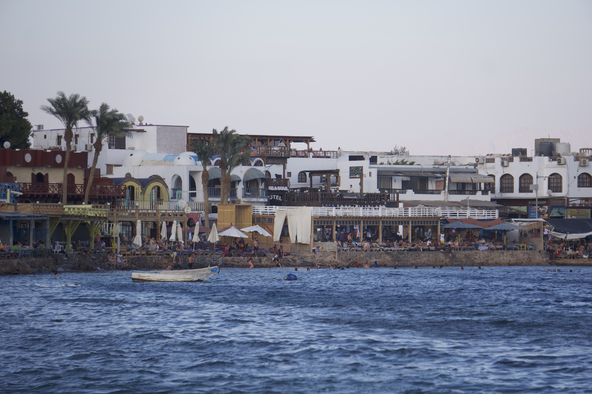 A view of Dahab sea front restaurants
