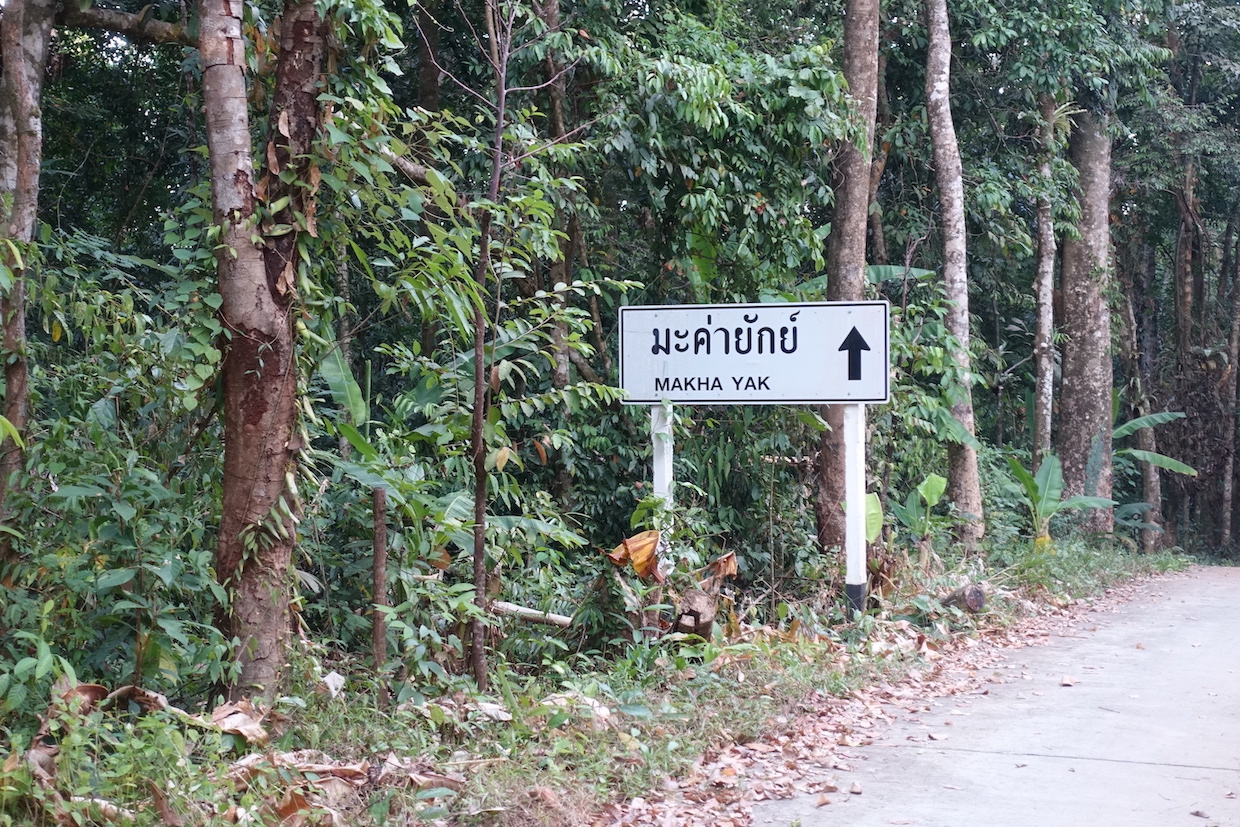 Sign indicating the way to the Yak Makka tree in Koh Kood