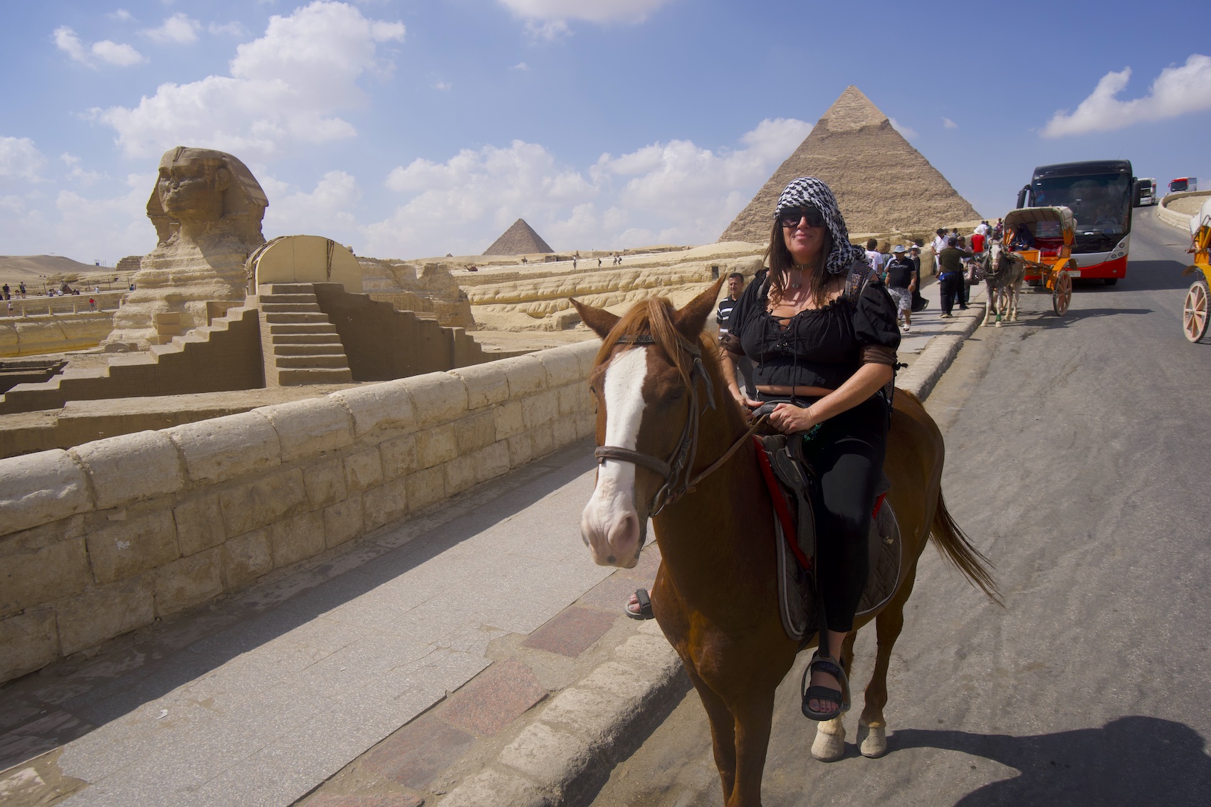 Pilar horse riding and a view of the pyramids and the Sphinx