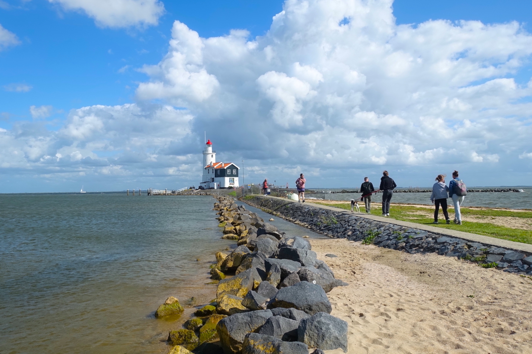 A view of Marken beach and the lighthouse in the Amsterdam rural area