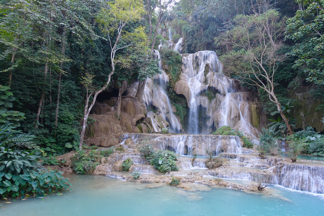 A view of the big waterfall in Kuang Si park