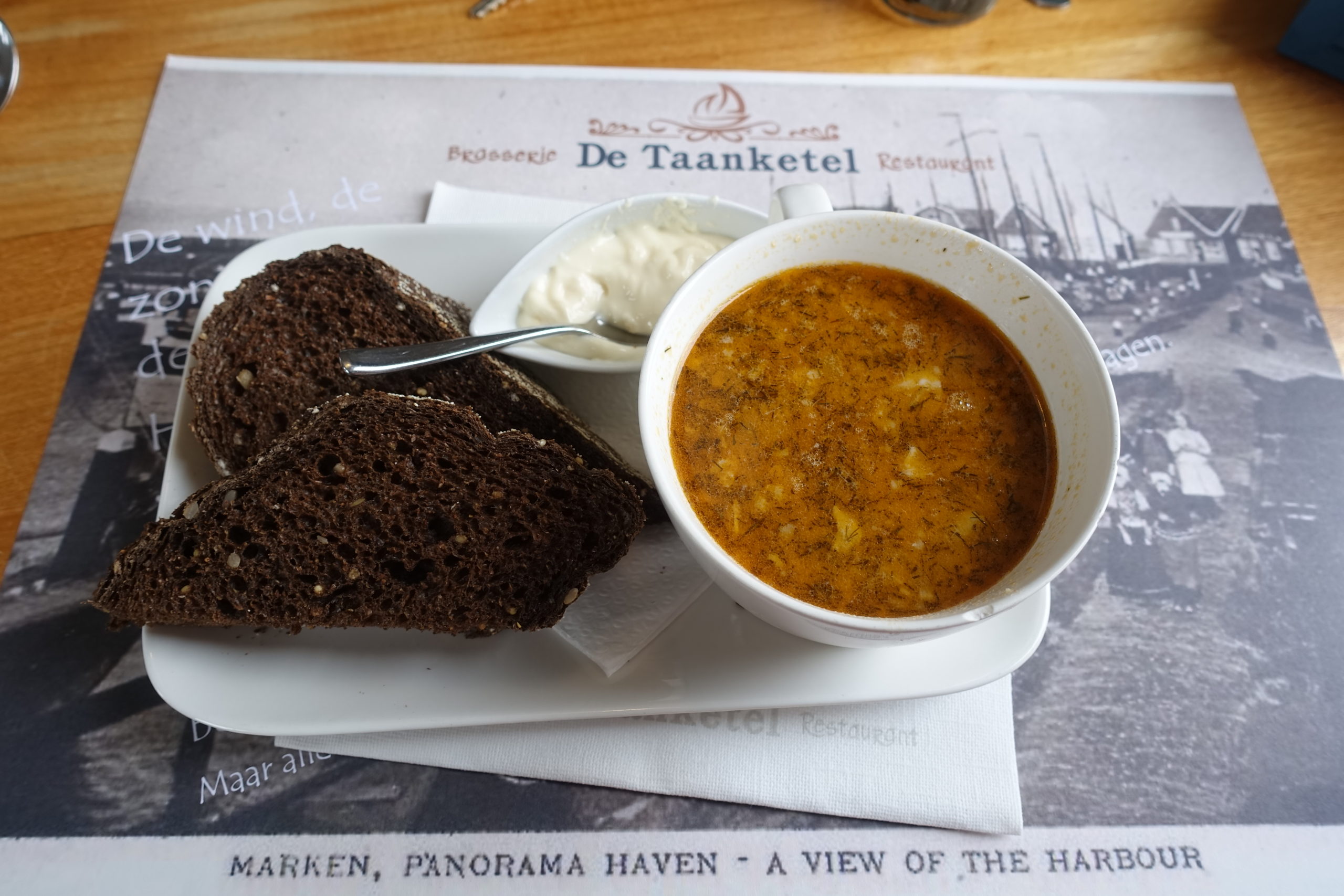 A plate of fish soup at the Tanketeel restaurant in the Marken Harbor