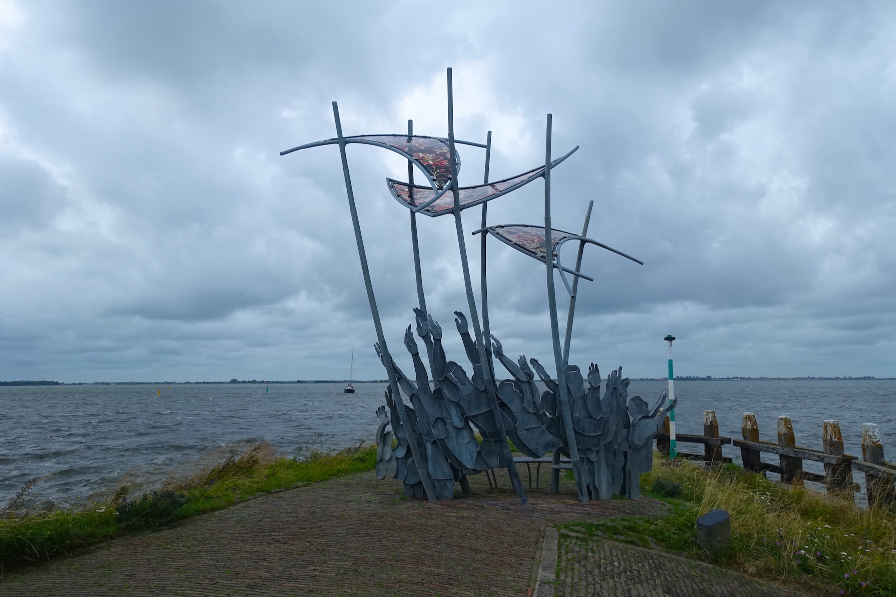 A view of the Markermeer and the flood memorial in Marken