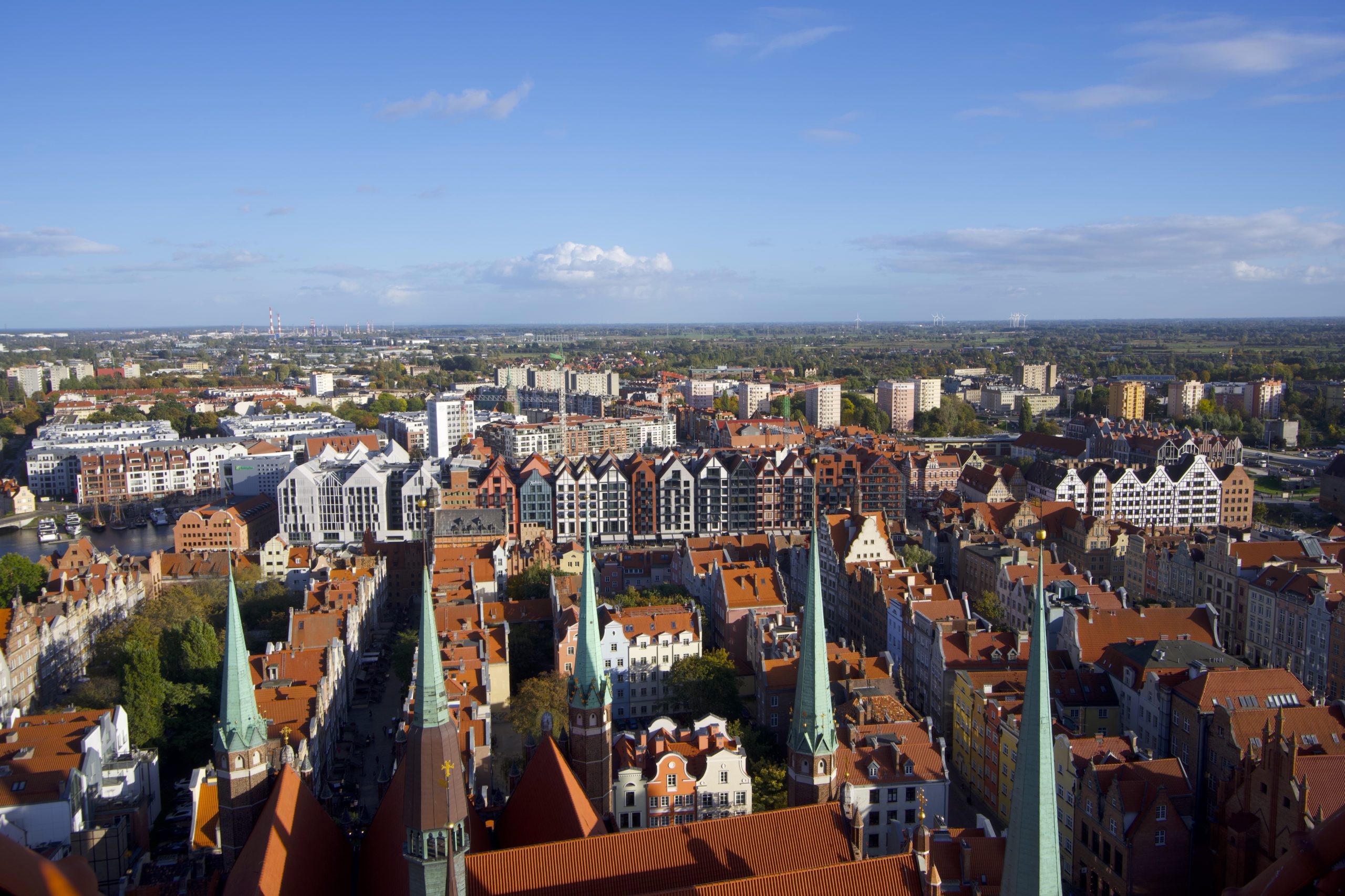 An epic view of the Gdansk city from the top of Saint Mary's church