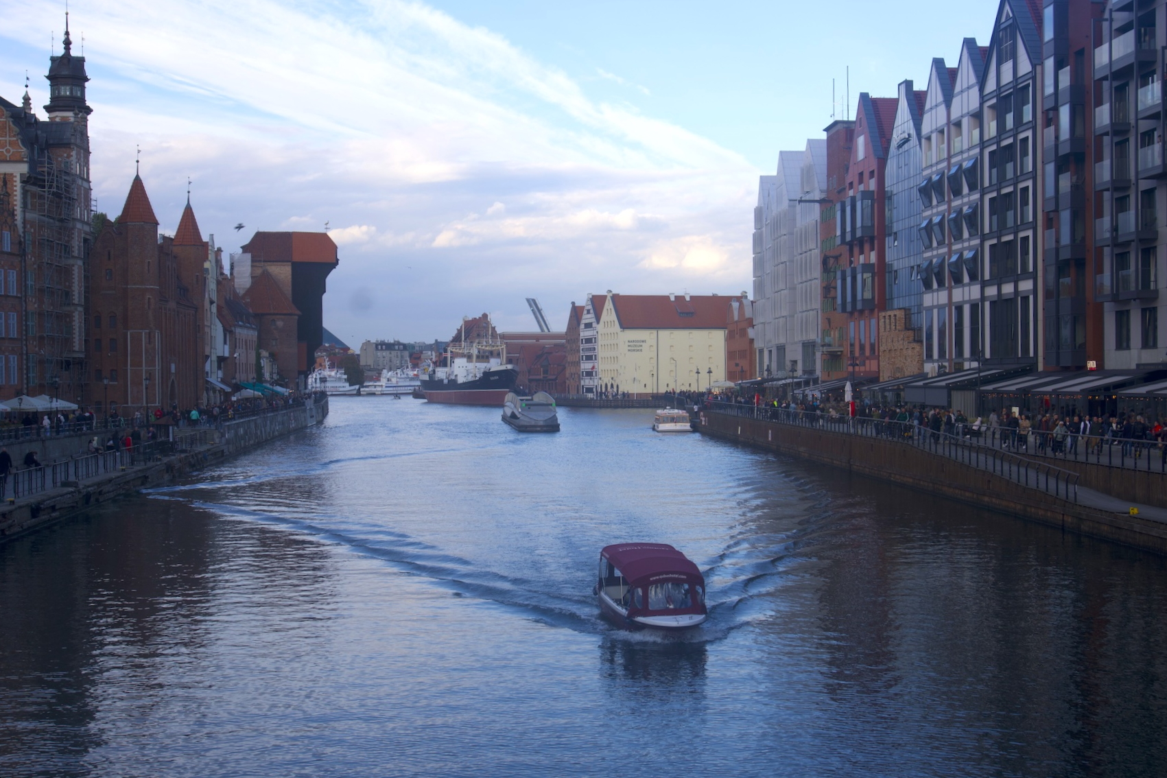 A sunset view of Gdansk and the Motlawa river