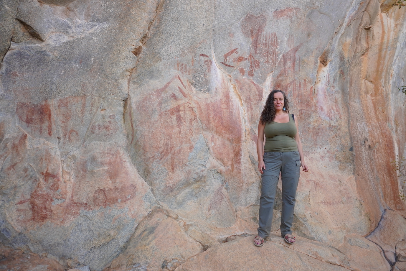Pilar with some rock art paitings at Igeleke rock, Tanzania