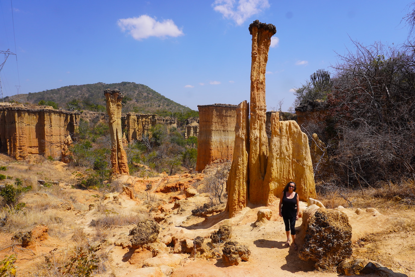 Pilar standing with some pillars at the Ismila Stone Age site