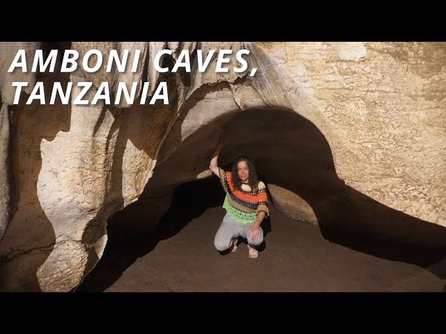 A picture of Pilar under a structure inside the Amboni caves in Tanzania