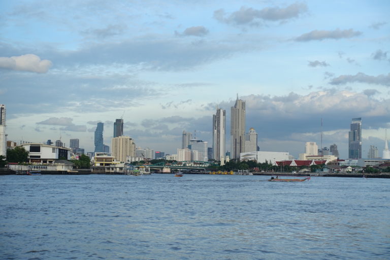 A view of the Bangkok skyline from the boat