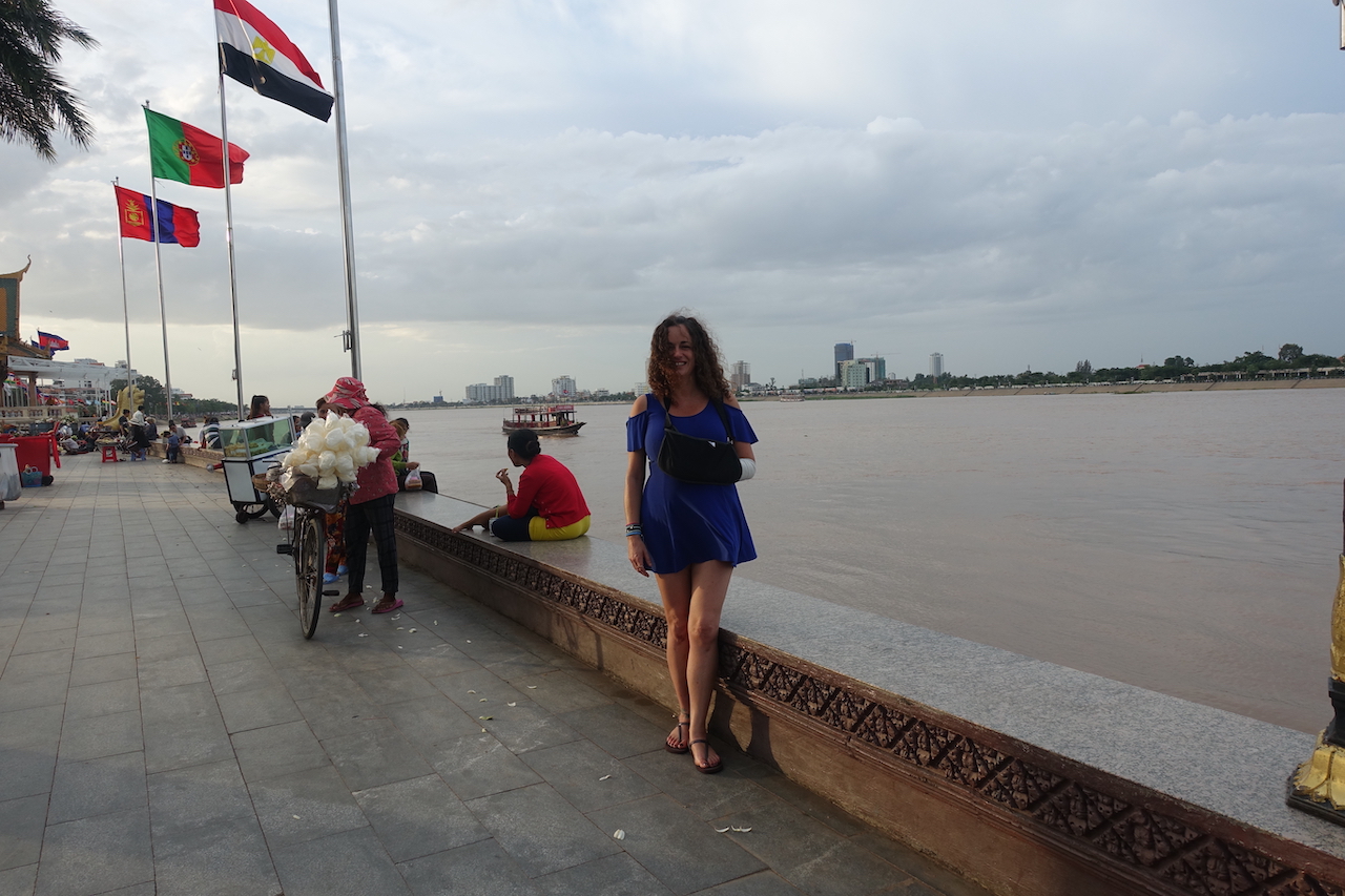 Pilar at the Phnom Penh riverside