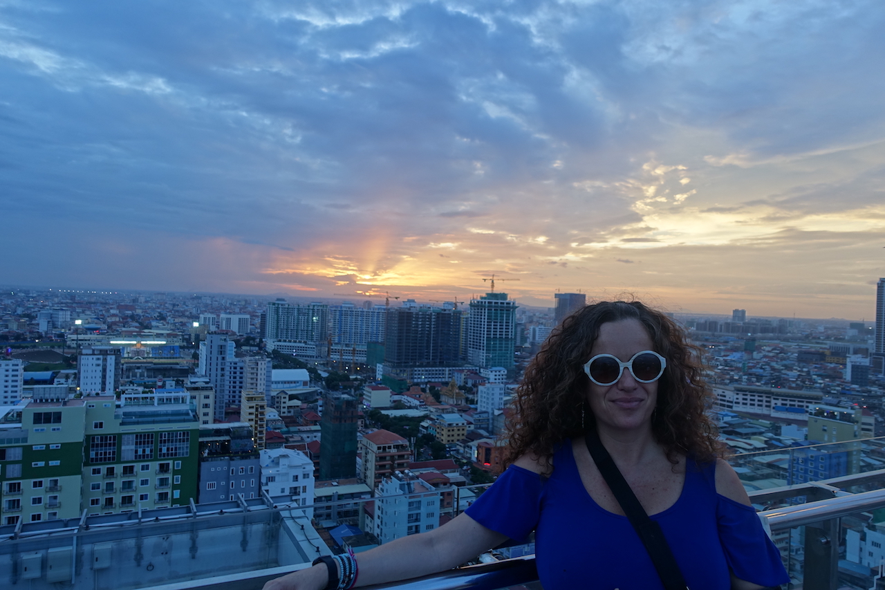 Pilar at the Eclipse bar at sunset time in Phnom Penh