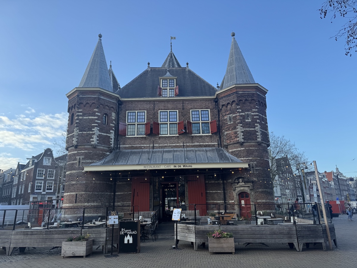 De Waag medieval gate building in Amsterdam’s Nieuwmarkt square, once part of the city walls