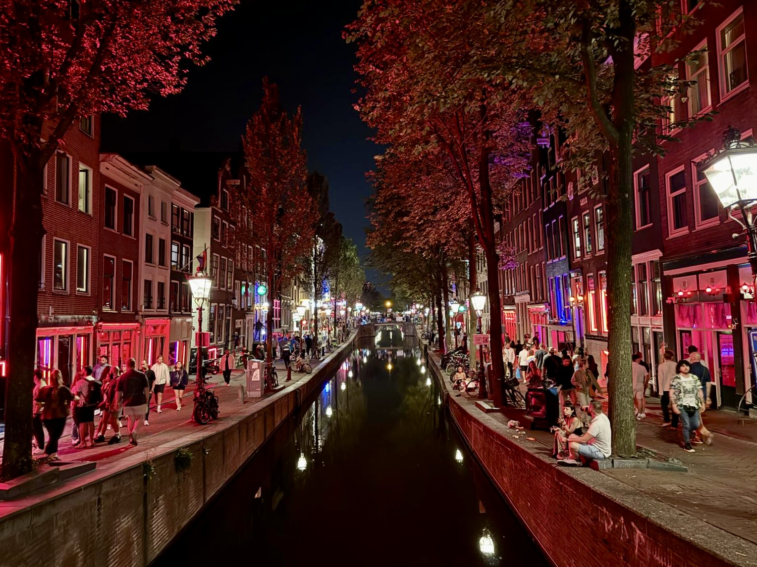 Night view of the Red Light District main street
