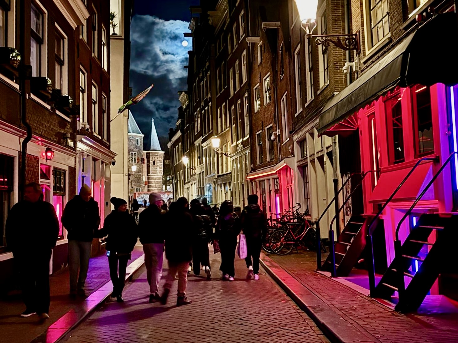 Bloedstraat at night with prostitution windows