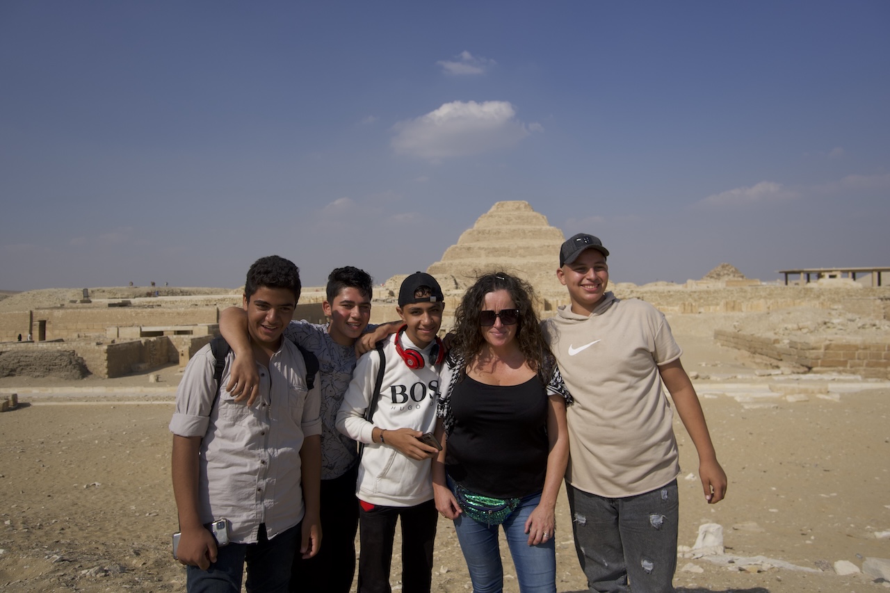 Pilar with local guides at Saqqara pyramids Egypt